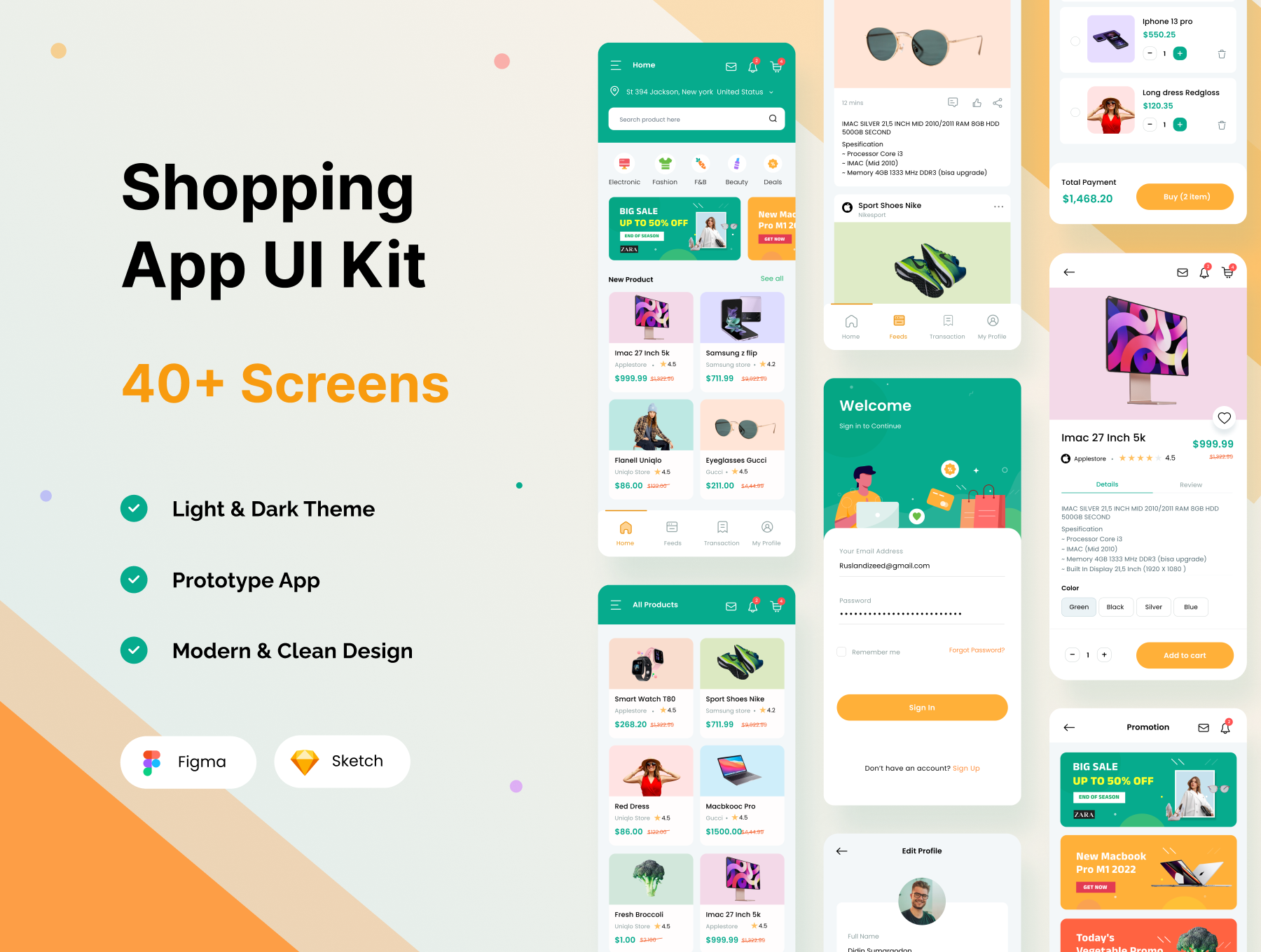 购物应用UI套件 Shopping App UI KIT sketch, figma格式-UI/UX-到位啦UI